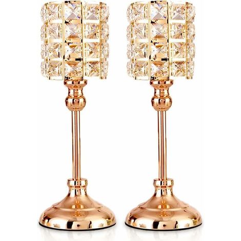 Bougeoirs en Cristal d'or 2 PCS Tea Light Cylindre en métal Chandelier Luxueux 35,5 cm de Hauteur Bougeoir Ornements pour centres de Table de Mariage de Salon de Noël (Grand) (1/4)