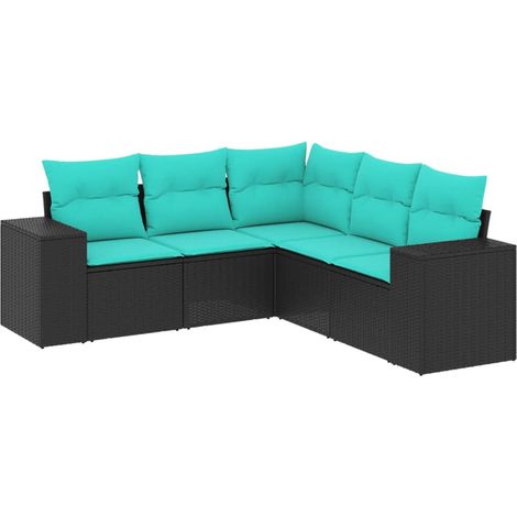 5-teiliges Gartensofa-Set mit Kissen, schwarzes Polyrattan vidaXL (1/5)