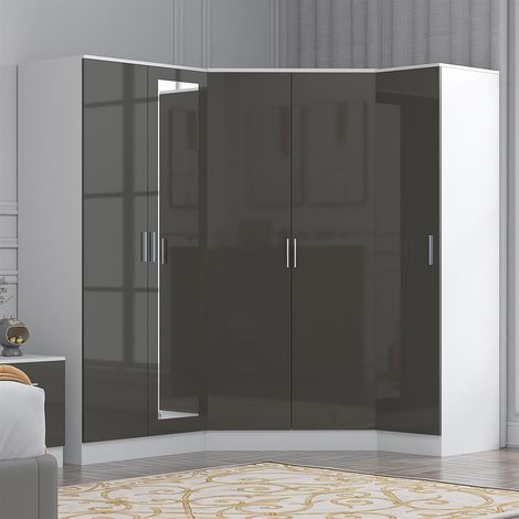 Reflect 3pc Wardrobe Bundle - 2 Door Corner + 2 Door Mirror + 1 Door Plain - Grey Gloss & Matt White