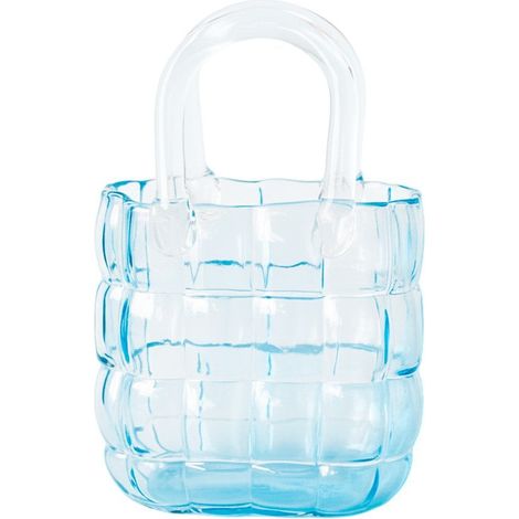 Vase en verre en forme de sac à main matelassé bleu transparent 19 x 10 x 27 cm - PANGIVO (1/3)