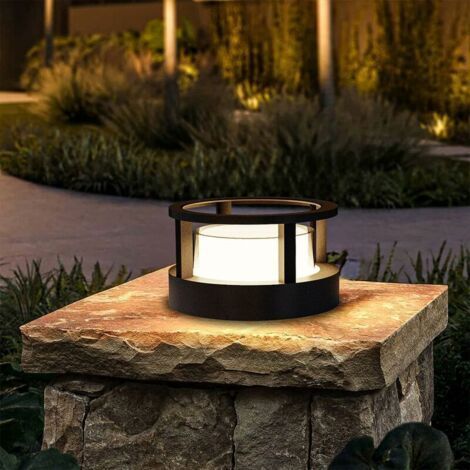Borne Éclairage Extérieur,10cm,7W LED Lampe de Jardin Exterieur Ronde Ip65 Lampadaire Exterieur en Aluminium, Blanc Chaud, Borne Lumineuse Exterieure, Pour Chemins,Terrasse,Noir (1/5)