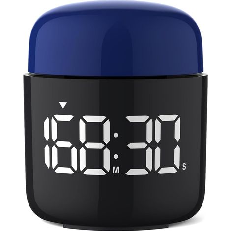Chronomètre de table, grand écran LED, rotation manuelle simple, volume et luminosité réglables, facile pour les enfants, horloge vintage sans tic-tac, alarme forte ou silencieuse (bleu) (1/4)