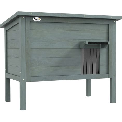 Niche extérieure surélevée pour chat en bois isolé, toit ouvrant, 85 x 50 x 68,5 cm, gris foncé et noir (1/5)
