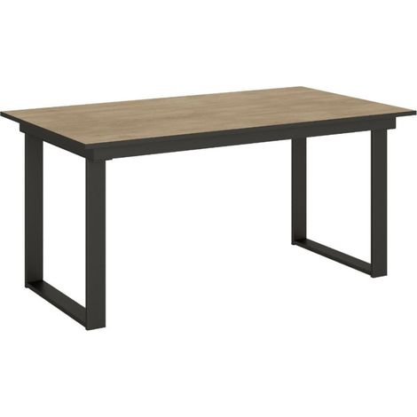 Table rectangulaire extensible 6 à 10 personnes L 160 à 220 cm bois clair et métal anthracite Banzy (1/5)