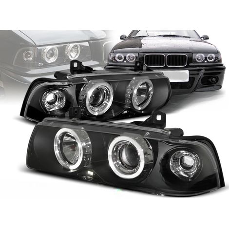 Paire de feux phares BMW serie 3 E36 berline de 1990 a 1999 angel eyes noir-27361133 (1/2)