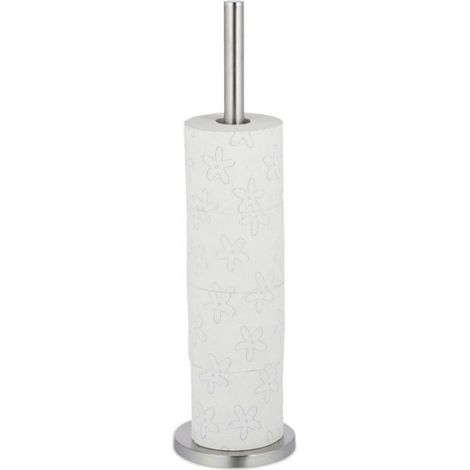 Porte-Rouleau Papier Toilette - Support Vertical Pour 5 Rouleaux - Hauteur 55 cm Profondeur 15 cm - Métallique Argenté - Sans Perçage (1/5)