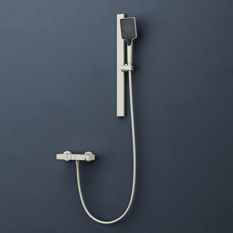doporro Système de Douche avec Douchettes Douche à Main Pommeau de Douche Blanc en Alliage d'Aluminium Mitigeur Salle de Bain avec Barre Coulissante à Réglage Continu de 70 cm Duschsystem10 (1/5)