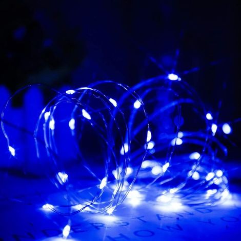 Guirlande Lumineuse LED Bleu, à Piles, 50 Micro Lumières LED pour Mariage, Fête, Noël, Maison, Intérieur Extérieur, Fil de Cuivre, Minuterie ON OFF, 5m (1/5)