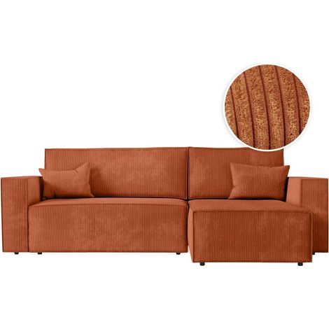 Loungitude – Canapé d'angle convertible réversible avec coffre – Velours côtelé terracotta – 3 places – Dimensions 269 x 159 x 89 cm (1/6)