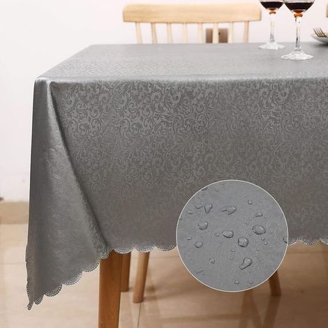 Nappe de Table Rectangulaire Anti Tache 140×200cm Nappe imperméable Nappe de Cuisine Rectangulaire Toile Cirée en PU Lavable Facile (Gris) (1/5)