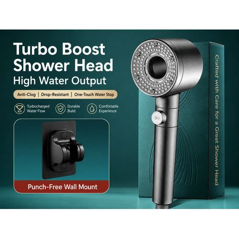 (Ensemble de douche gris 5) Pommeau de douche haute pression Turbo Fan avec filtre, douchette à main économique, jet à arrêt automatique pour salle de bain (1/5)
