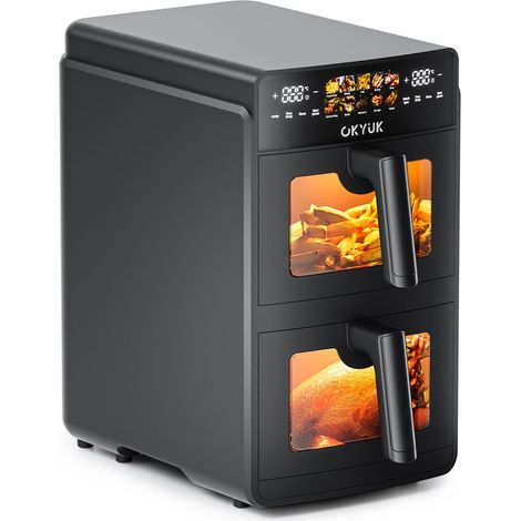 Air Fryer 2 Compartiments 10L, Friteuse à Air sans Huile Airfryer avec Fenêtre de Visualisation - Friteuses Double 10 Programmes Prédéfinis, Robot Cuisine Multifonctions et Accessoire Cuisine Idéal (1/5)