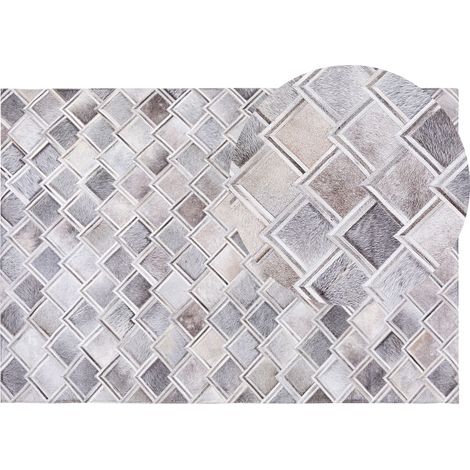 Alfombra gris de piel de vacuno 140 x 200 cm patchwork geométrica rectangular moderna Agacli (1/5)