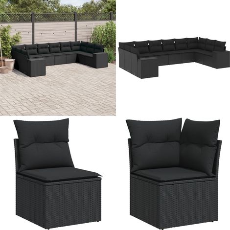 10-tlg. Garten-Sofagarnitur mit Kissen Schwarz Poly Rattan - Gartensorte - Gartenmöbelset - PE-Rattan Möbel - Outdoor-Lounge - Lounge Set - Home & Living (1/5)