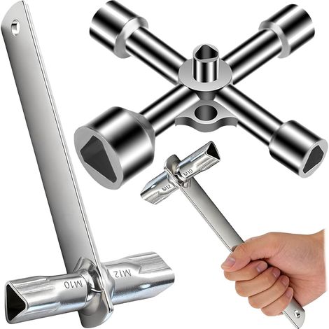 2 Pièces Clé Triangle Poubelle, Multifonction Clef Triangle M10/M12, Clé Triangulaire 4 Voies Diamètre Intérieur 7/10 /12/13 /18mm, Pour Boîte Electrique, Gaz, Eau, Compteur Electrique (1/5)