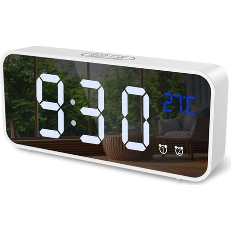 Réveil Numérique Mini Horloge numérique, Alarme LED, Fonction Thermomètre, Snooze, 2 Alarmes, 12/24H, Alimenté USB (Blanc) (1/4)