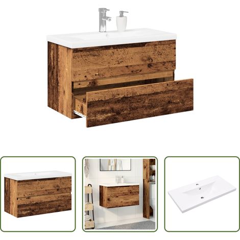 vidaXL Vasque encastrée - Armoire lavabo avec bassin intégré vieux bois (1/5)