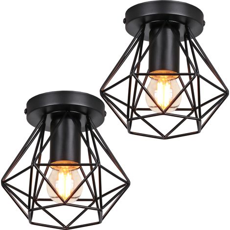 (2X) Retro Industrial Chandelier Metal Cage Ceiling Light Creative Vintage Ceiling Lights For Indoor Bar Club Black