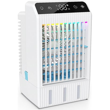 Ventilateur rafraîchissant à eau portable 4 en 1, humidificateur veilleuse, réservoir 1000mL 4 vitesses minuterie silencieux pour bureau et chambre (1/5)