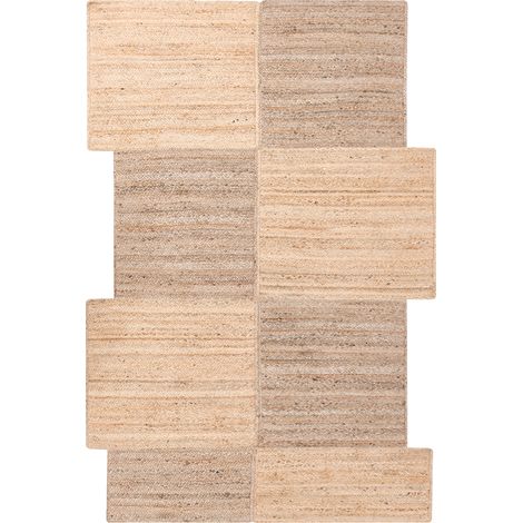 Alfombra de yute asimétrica 200 x 300 cm trenzada estilo rústico salón dormitorio beige Sangli