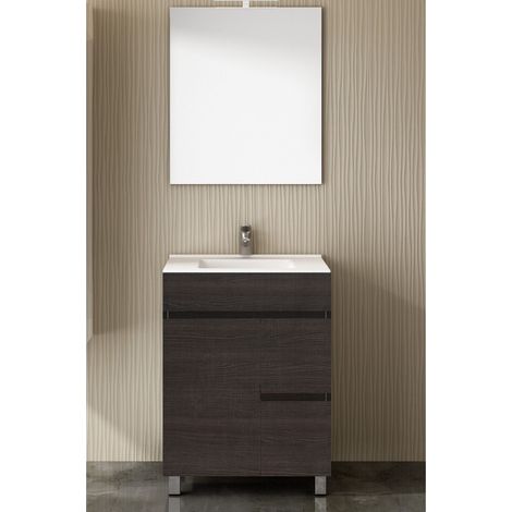 Conjunto de Baño Isquia 2 cajones y dos puertas - 7 colores distintos -15 medidas - incluye mueble, lavabo y espejo - Roble Sinatra 50 x 40 cm (1/3)