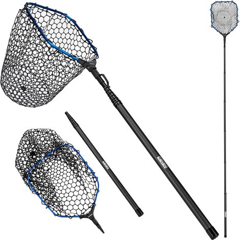 Épuisette de pêche en fibre de carbone – Poignée de 68,6 à 495,1 cm de long, filet de pêche portable et pliable pour saumon, truite, mouche, poisson-chat, bar, pêche à la truite, filet à (1/5)
