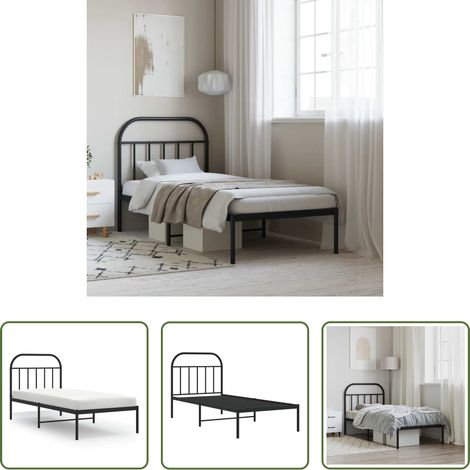 vidaXL Lit métallique - Cadre de lit métal sans matelas avec tête de lit noir 90x200 cm (1/5)
