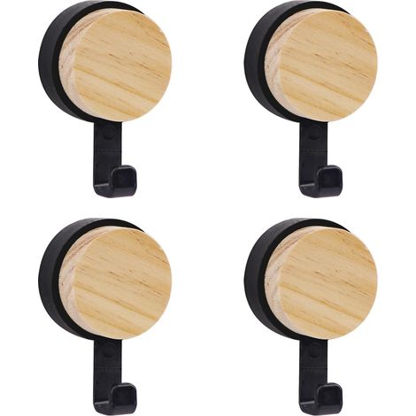 Juego de cuatro ganchos de pared de madera, perchero de pared de madera sin necesidad de taladrar, ganchos de pared de madera, ganchos adhesivos para toallas, adecuados para dormitorios y salas de est (1/5)
