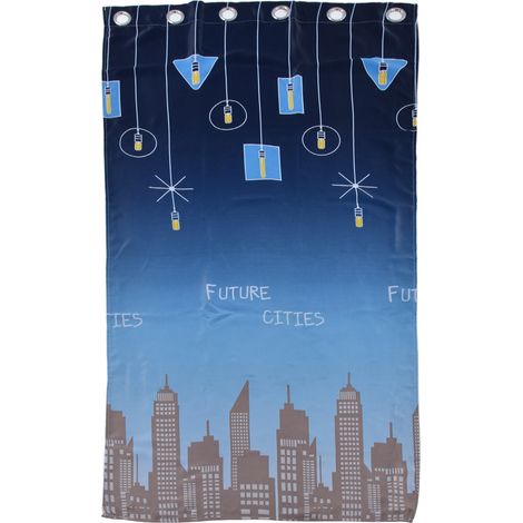 Rideaux Courts en Polyester Motif Paysage Urbain pour Chambre et Salon, Bleu (1/5)