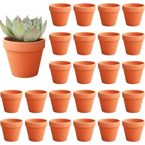 Pots en terre cuite petits, lot de 24 mini pots de fleurs, pots en terre cuite pour le bricolage, pots de 3,5 cm en terre cuite avec trou de drainage, pot en terre cuite réutilisable (1/5)