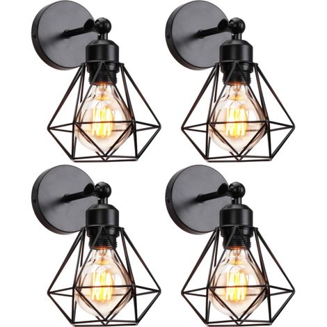 4 Stücke Industrial Vintage Wandleuchte Metall Käfig Wandlampe Verstellbare Deckenleuchte Schwarz Ø15,5cm