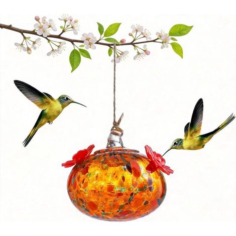 Mangeoire à Colibris Colorée en Verre - 8cm-1 Pièce - Suspendue pour L'extérieur - Verre Soufflé avec 2 Ports D'alimentation - Résistante aux Fourmis (1/5)