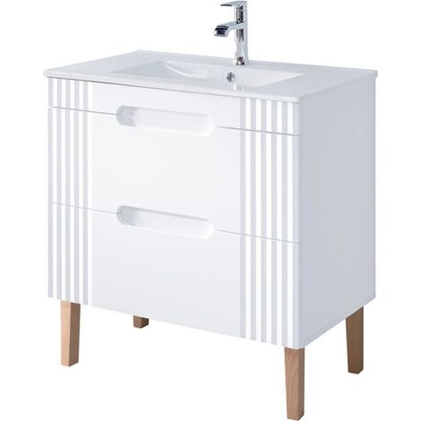 Set da bagno FIDJI: mobile sottolavabo 80cm + lavabo da incasso bianco + sifone + piedi