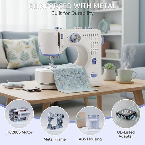 Portable Sewing Machine Beginner, 16 Stitch Patterns Small Electric Sewing Machine with Accessory Kit, Mini Sewing Machine Easy to Use with LED Light, Purple (1/3)