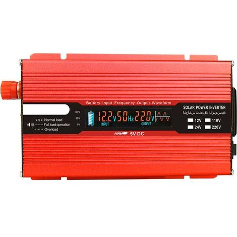 1000W to 2000W 12V to 240V USB Power Inverter with 1 Outlet and LCD Screen - Red (1/5)