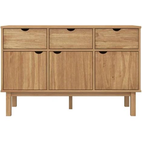 Buffet de Cuisine en Bois Massif Pin, 114x43x73.5 cm, Meuble Rangement avec Portes et Tiroirs, Style Rustique pour Salle à Manger et Salon (1/5)