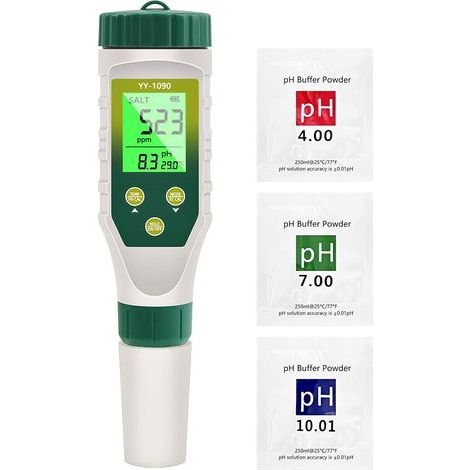 PH Mètre 5 en 1, EC TDS Salinité Température avec Affichage Simultané Trois Données Innovant, Test pH Piscine IP67 étanche, Testeur Salinité pour Eau Potable, Aquariums, hydroponie (1/5)