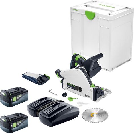 Sierra de incisión a batería Festool TSC 55 KEB-Basic 18/36 V 160 mm sin escobillas + 2 baterías de 5,0 Ah + cargador doble + Systainer