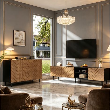 Set mobile TV e credenza 180x33.5x45 cm + 120x40x76 cm naturale in truciolare con vani e cassetti (1/5)