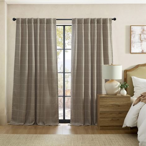 Panneau de Rideau de fenêtre occultant à Carreaux avec Passe-Tringle/languettes arrière pour Salon, Chambre à Coucher, Bureau, 132,1 x 241,3 cm, Taupe (1/5)