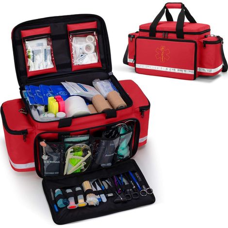Große Notfalltasche für Rettungskräfte, Rot, mit vielen Fächern und Tragegurten