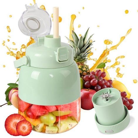 Presse-agrumes portable, presse-agrumes individuelle pour petits fruits, presse-agrumes électrique portable, avec gobelet de 800 ml et paille. (1/4)