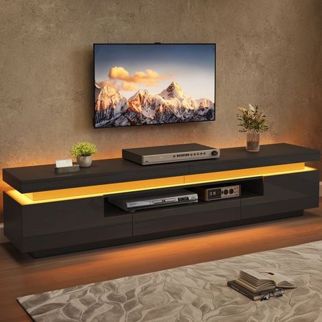 Meuble TV LED 175 x 38 x 45 cm haute brillance 2 meubles en L 1 tiroir rangement semi-ouvert noir (1/5)