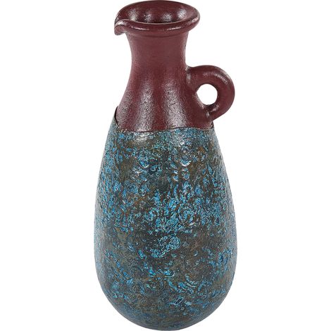 Vase Décoratif Artisanal avec Effet Vieilli en Terre Cuite Bleu et Marron Velia
