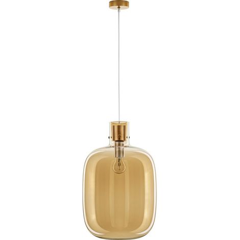 Merano Josef 30cm Globe Suspension Plafonnier Verre Champagne Cordon Blanc Laiton Doré Métal LED E27