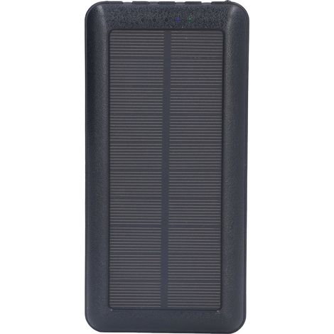 Batterie externe solaire 30 000 mAh avec 2 LED intégrées, idéale pour le camping et l'alpinisme (noir). (1/5)