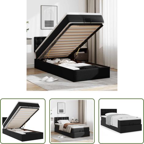 vidaXL Kunstlederbett - Ottoman-Bett mit Matratze Schwarz 90x200 cm Kunstleder (1/5)