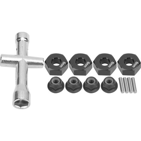 Jeu d'adaptateurs de moyeu d'hexagone 12mm, écrous à collerette M4 épais 6mm, clé en croix pour voiture RC 1/10, noir (1/5)