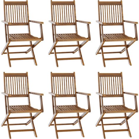 Set di 6 Sedie Da Giardino Pieghevoli In Legno Massiccio Naturale Di Acacia Con Braccioli Seduta e Schienale Alto Con Doghe Per Giardino Esterno Piscina Patio Terrazzo Balcone 91 x 58 x 52 cm (1/5)