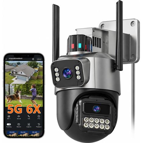 Caméra de surveillance pour extérieur, 6 MP avec double objectif pour extérieur, caméra de sécurité extérieure avec suivi automatique, vision nocturne, caméra extérieure, 2 audios, SD (1/5)